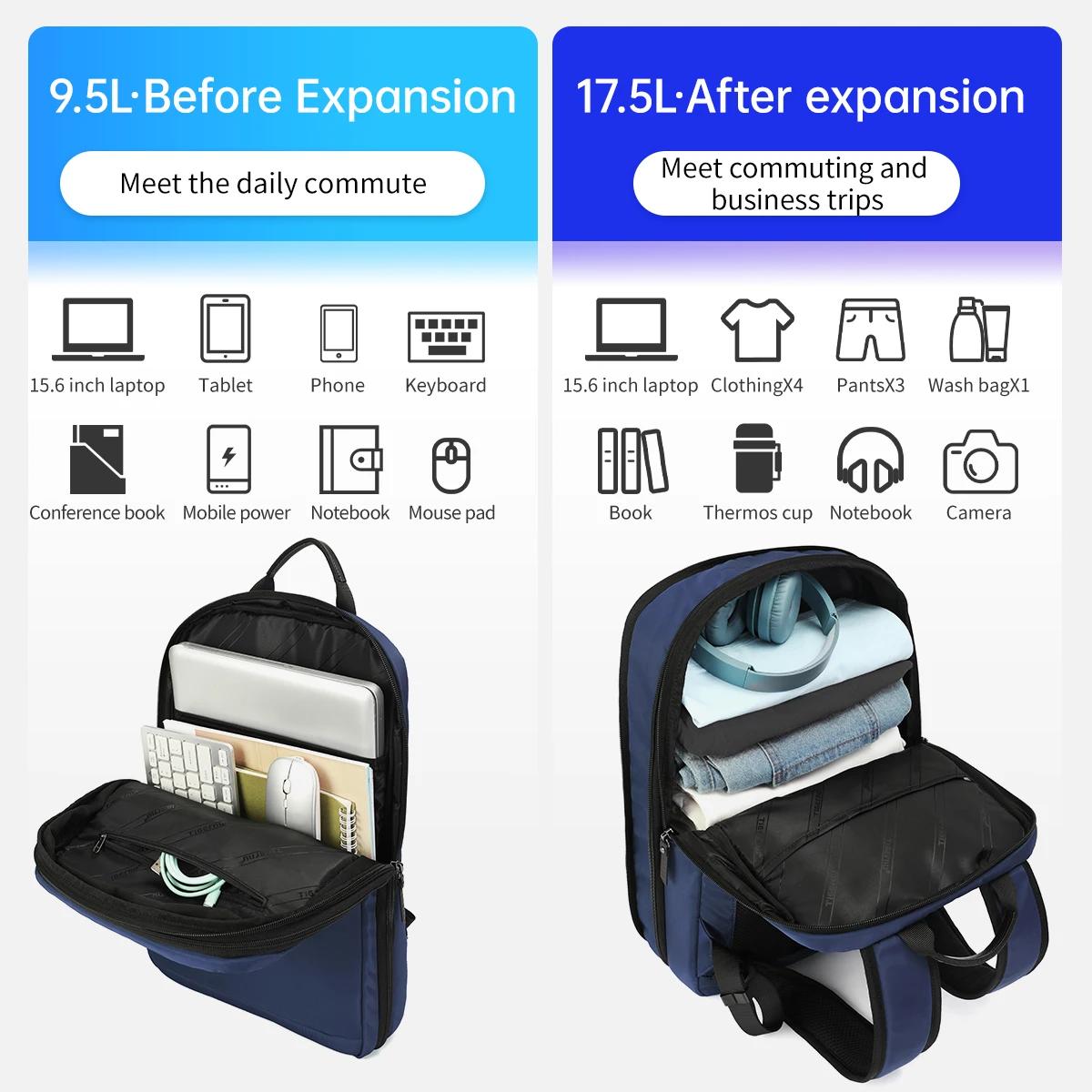Tigernu sacs à dos extensibles pour hommes 15.6 pouces sac à dos pour ordinateur portable sacs collè