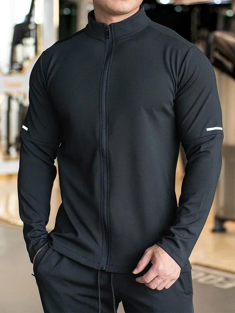 Sweat-shirt sport homme col montant manches longues - Veste fitness running jogging décontractée zip