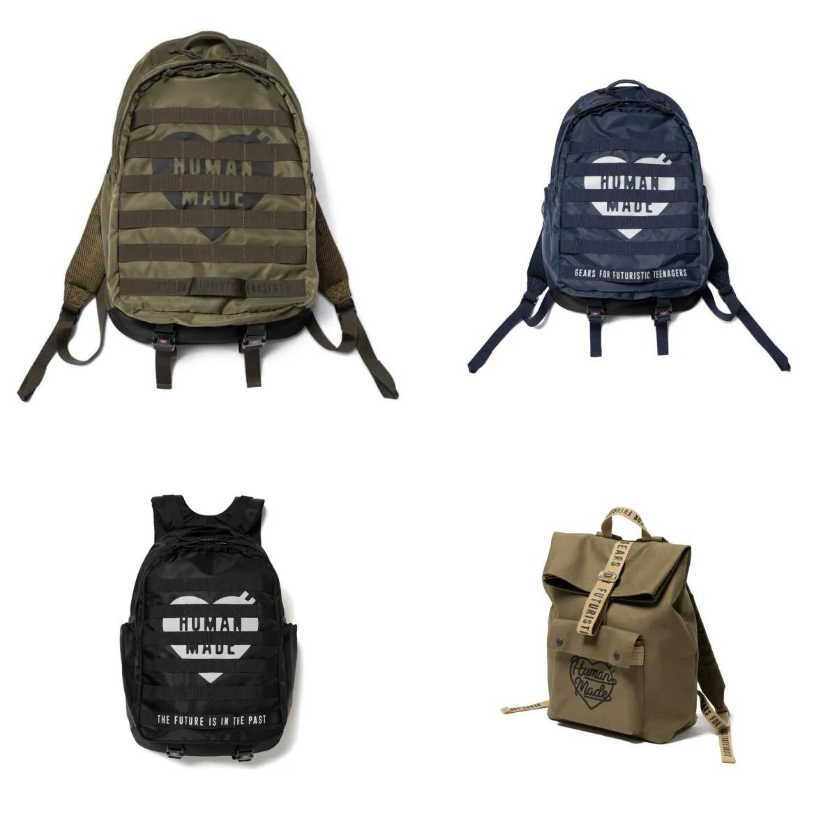 Sac à dos en nylon de style rétro américain Human Made, sac à dos de voyage de grande capacité, sac