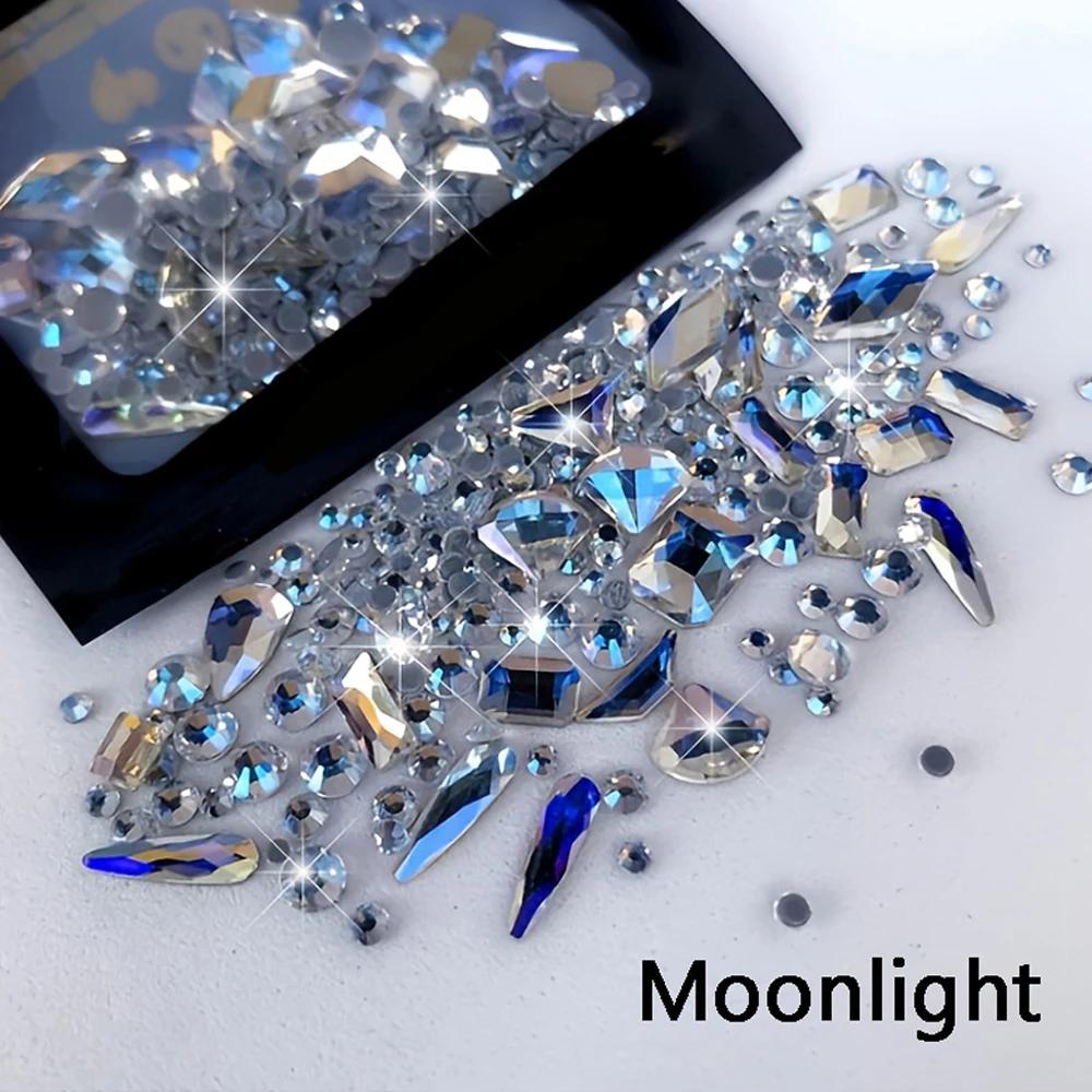 Strass pour ongles mixtes AB à dos plat, multi-formes AB/clair/rouge/or, cristal de luxe 9D SS3, Min