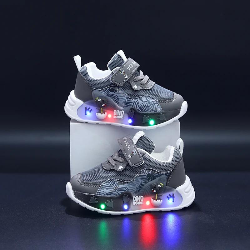 Mgo Kidss Printemps et Automne Chaussures lumineuses pour enfants Chaussures pour garçons dinosaures