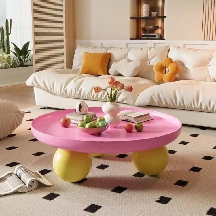 Table basse ronde crème française 2025, Simple et moderne, Dopamine, salon, maison, Table basse créa