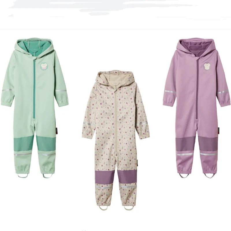 Combinaison softshell pour enfants au printemps et en automne, avec velours ajouté, propriétés imper