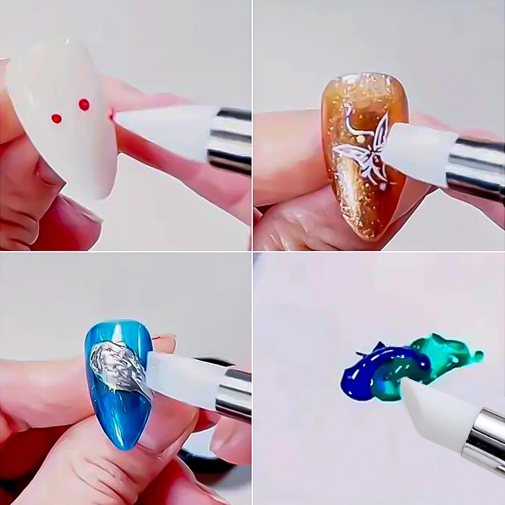 Stylo de sculpture en silicone pour nail art, biscuits rose fini, fleur 3D carimplantée, outil de po