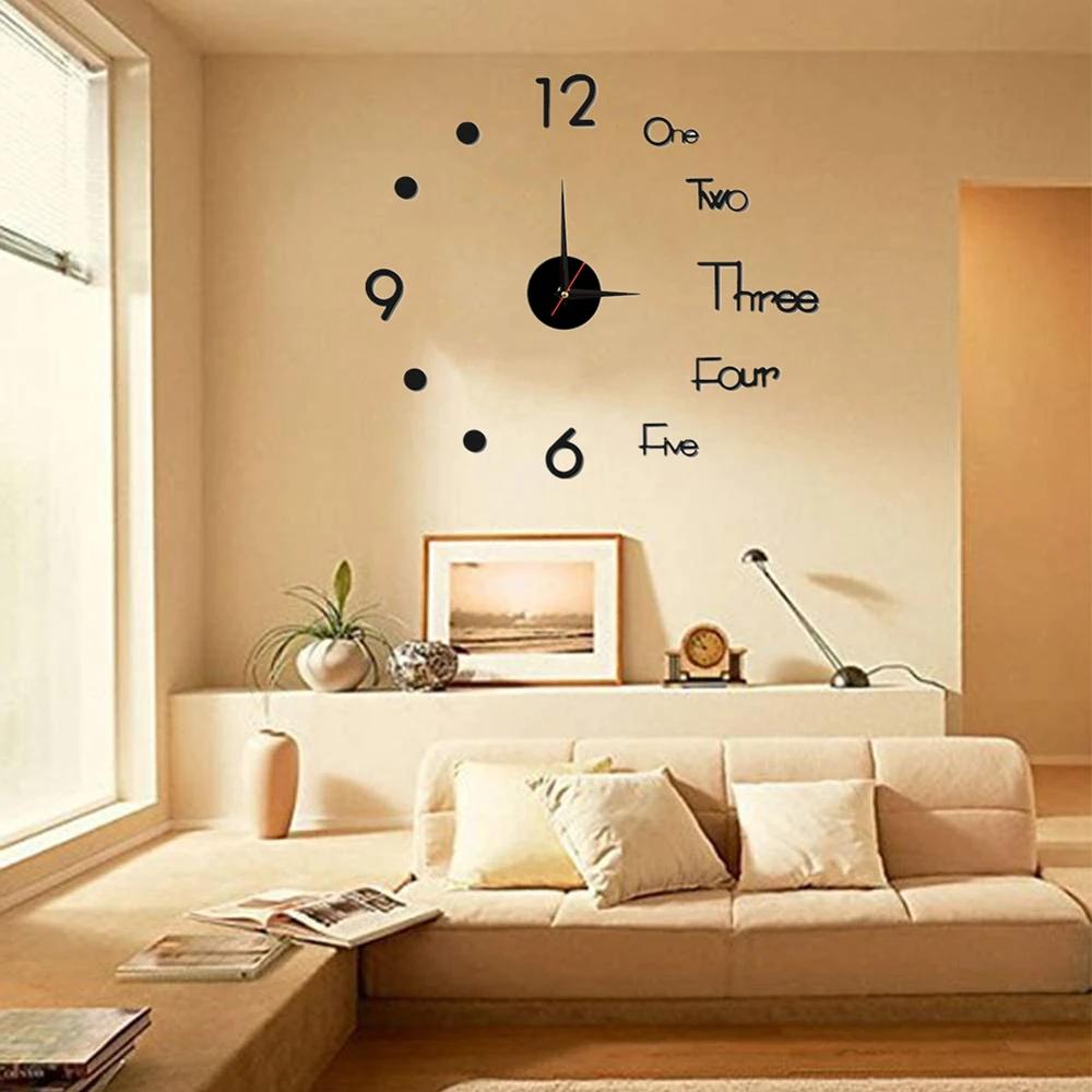 Horloge murale autocollante en chiffres romains, miroir acrylique, horloges à quartz, montre bricola