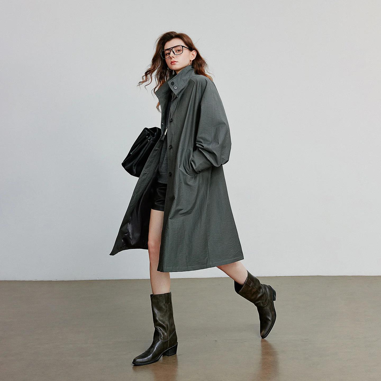 TOYOUTH femmes Trench Coat 2025 automne nouveau Style grange col montant léger mi-long coupe-vent ve
