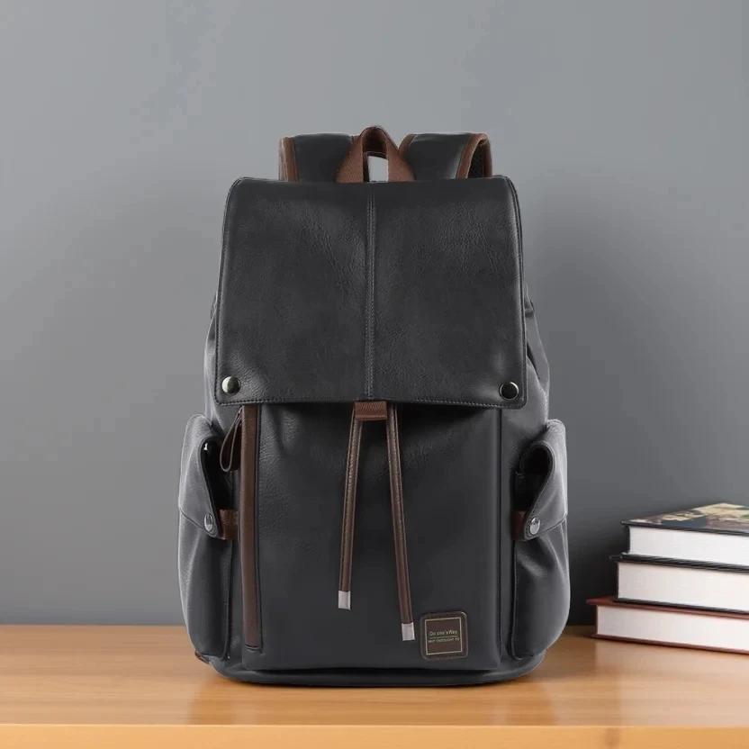 MOYYI grand sac à dos de voyage en cuir étanche à rabat hommes femmes adolescents collège étudiant s