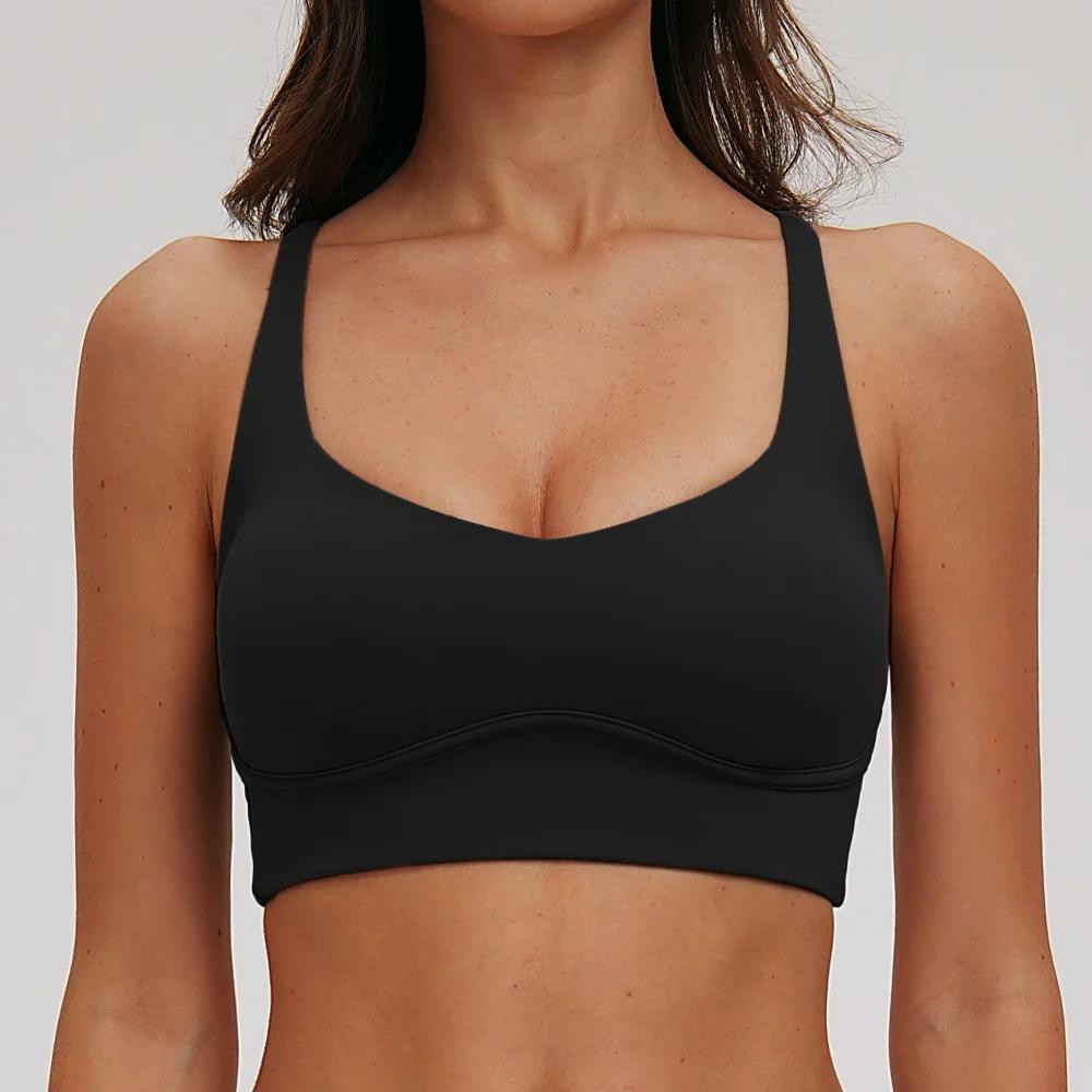Soutien-gorge de sport sexy à col en V pour femme, avec bretelles croisées au dos, idéal pour le yog