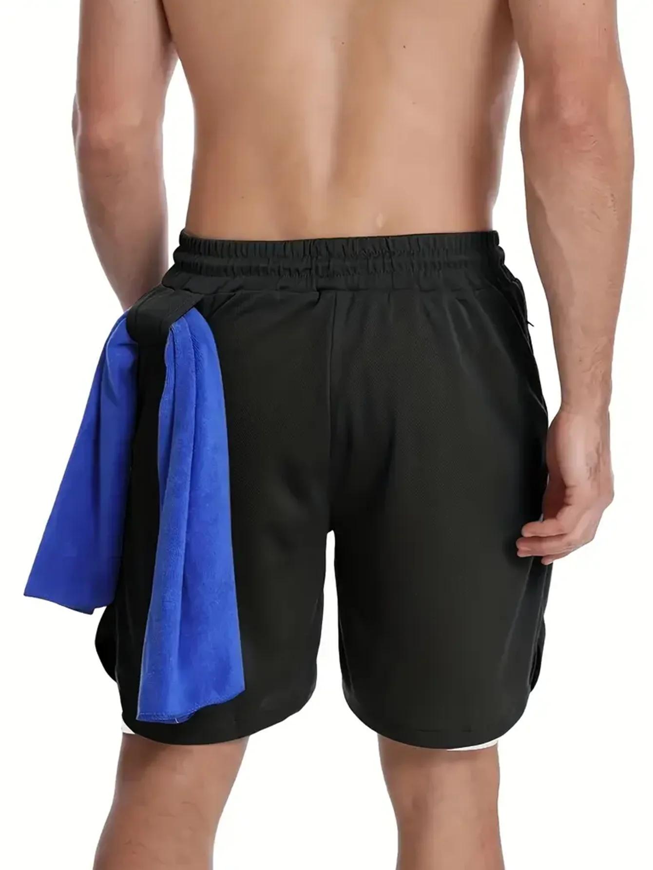 Short de Fitness Double couche pour hommes, Compression extensible, respirant, séchage rapide, exerc