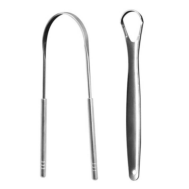 Grattoir à langue en acier inoxydable, 2 pièces, nettoyeur de langue, soins buccaux, grattoir d'hygi