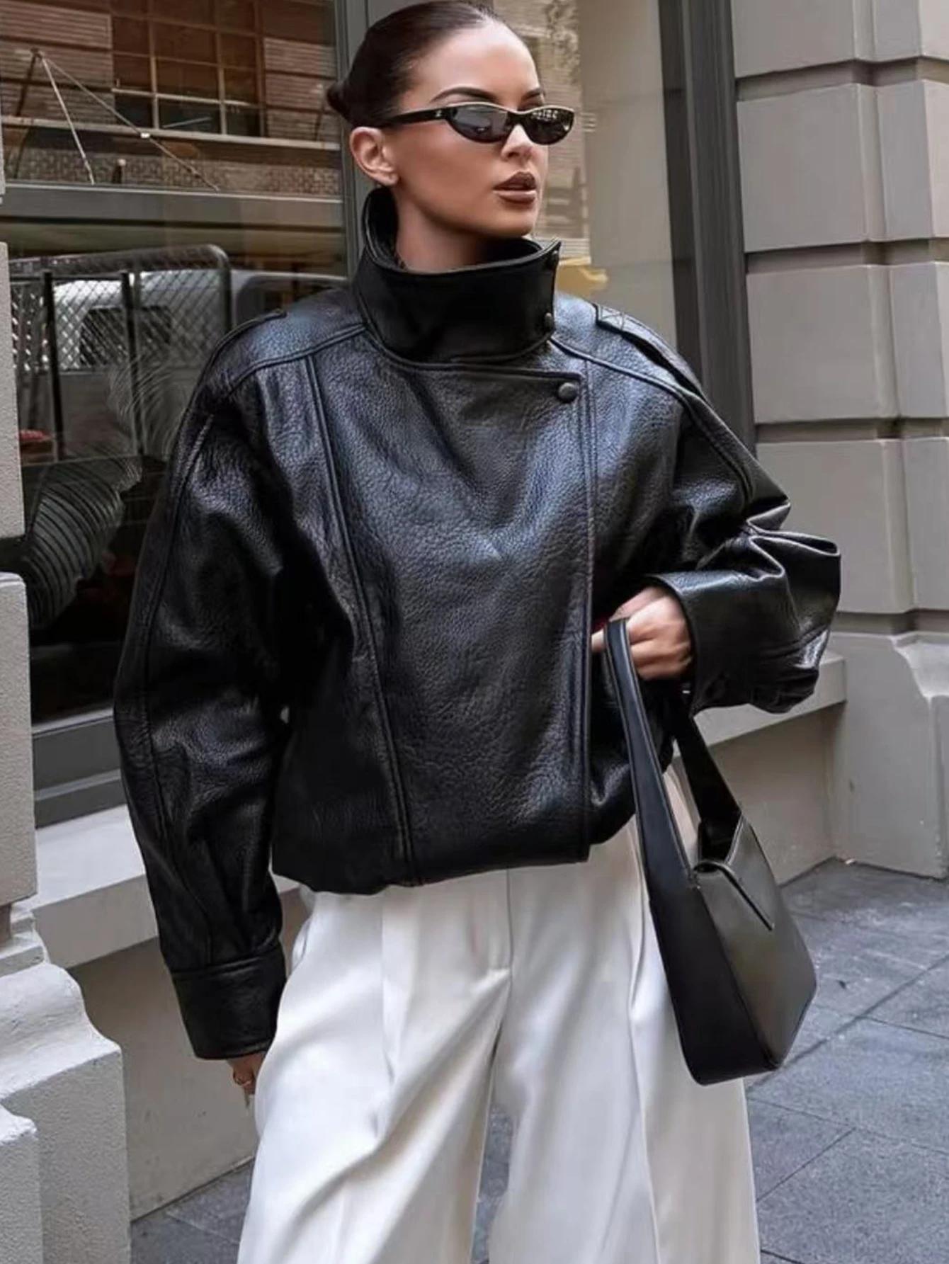 Automne hiver femmes veste en cuir 2025 lâche casual PU Faux cuir vestes manteau mode rue moto veste