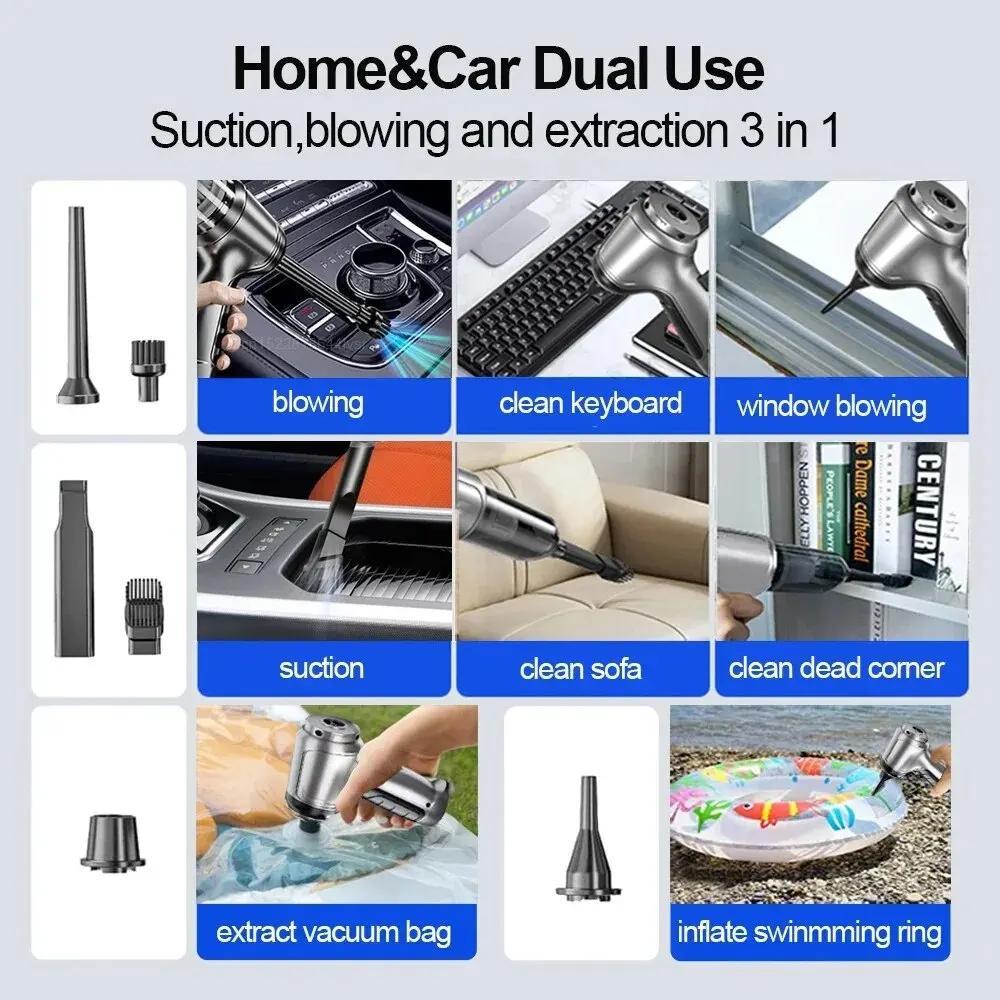 Aspirateur de voiture 4 en 1, sans fil, plumeau, pompe à vide portative pour la maison, nettoyeur de