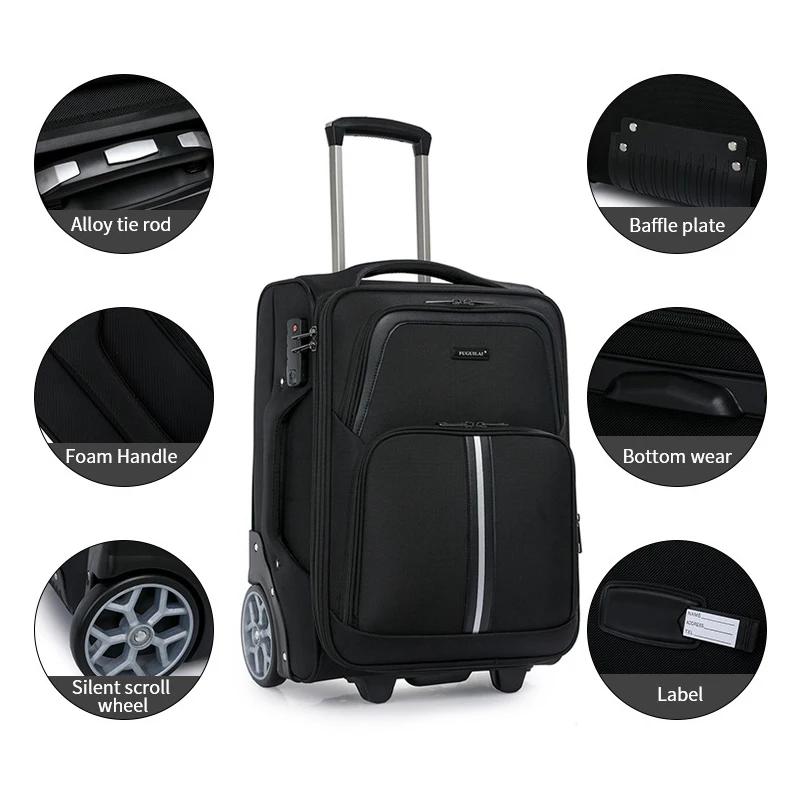 Valise de voyage de 20 pouces en tissu Oxford, bagage à main avec grandes roues, boîtier de chariot,