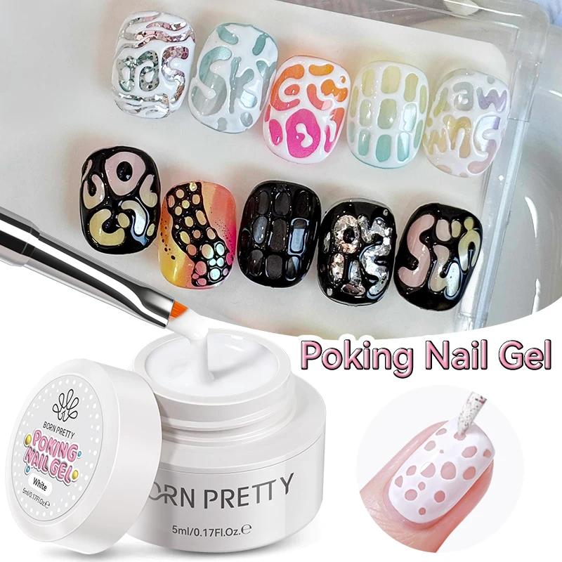 BORN PRETTY 5ml piquant ongles Gel dentelle trou noir blanc Poke bulle océan vague motif creux peint