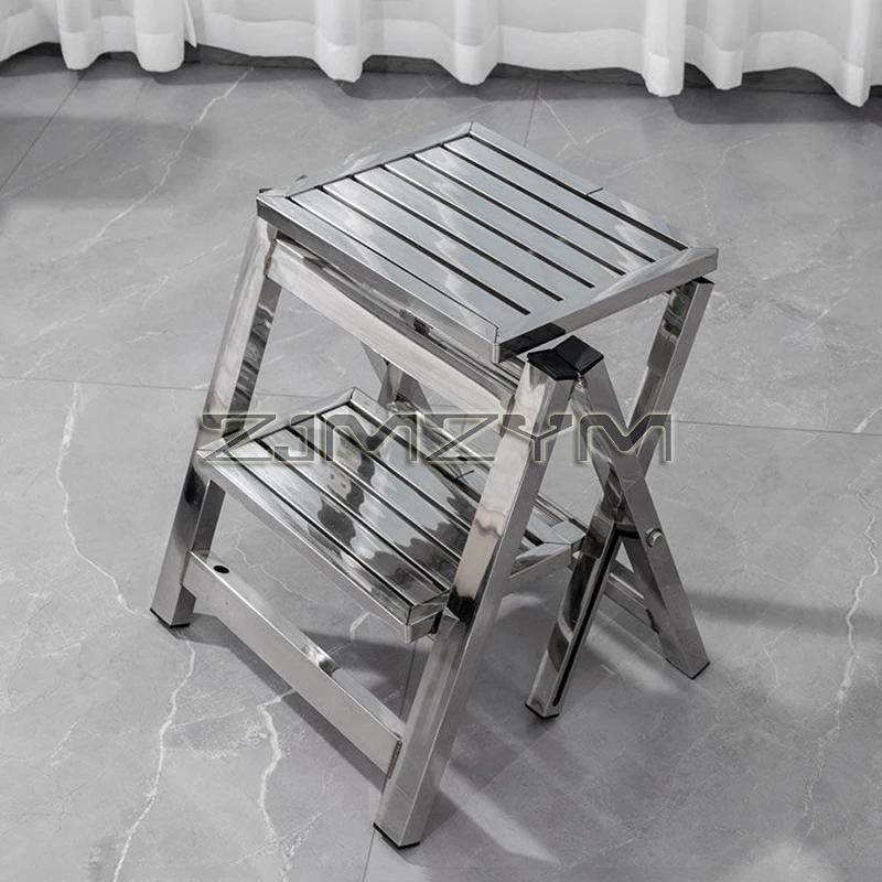 Tabouret d'échelle en acier inoxydable pliant télescopique épaissi escabeau intérieur multifonctionn