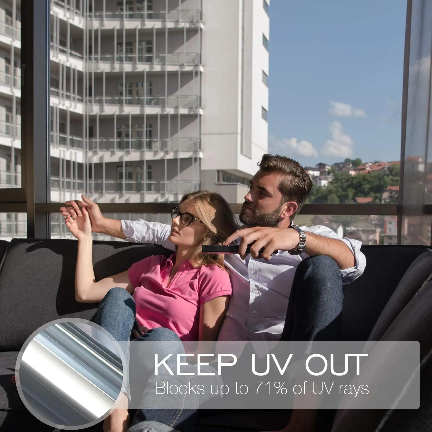 Film de fenêtre miroir unidirectionnel multi-tailles, autocollant de verre bloquant le soleil, contr