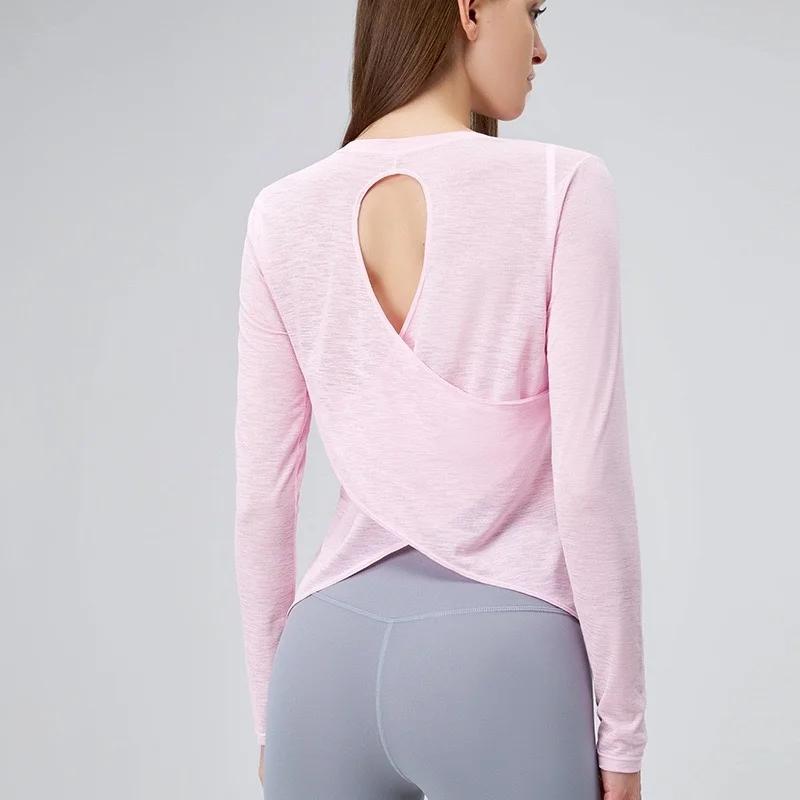 Costume de Yoga pour femmes, chemises à manches longues, beau dos, haut de sport, chemisier ample, P