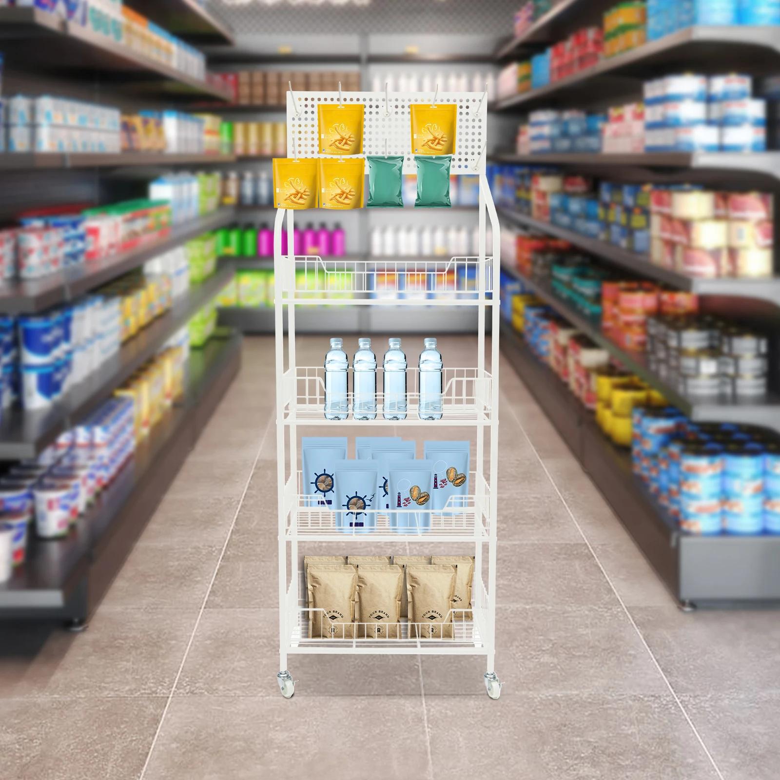 Présentoir de vente au détail T1, support de collation, présentoir de bonbons, panier blanc, chariot
