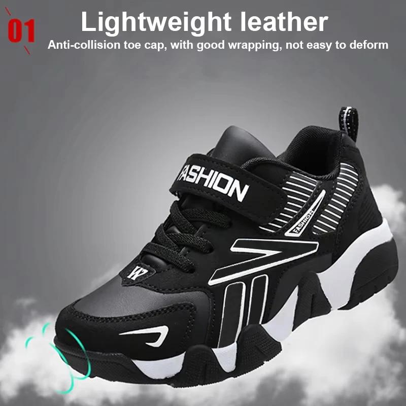 Chaussures de course confortables en cuir pour enfants, baskets légères, chaussures de tennis pour g