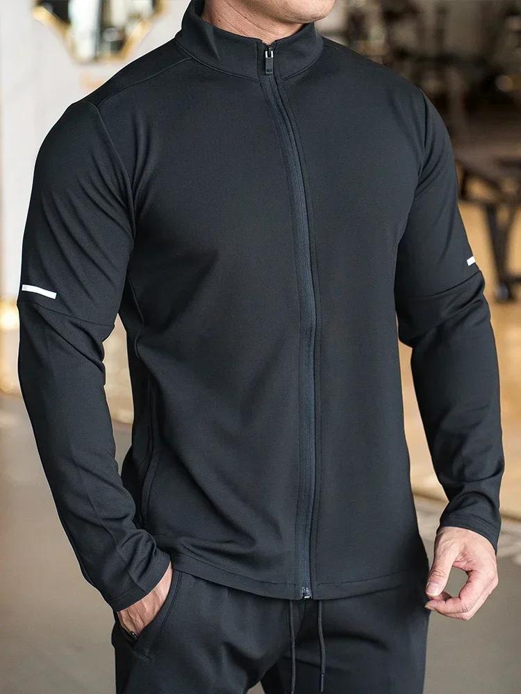 Sweat-shirt sport homme col montant manches longues - Veste fitness running jogging décontractée zip