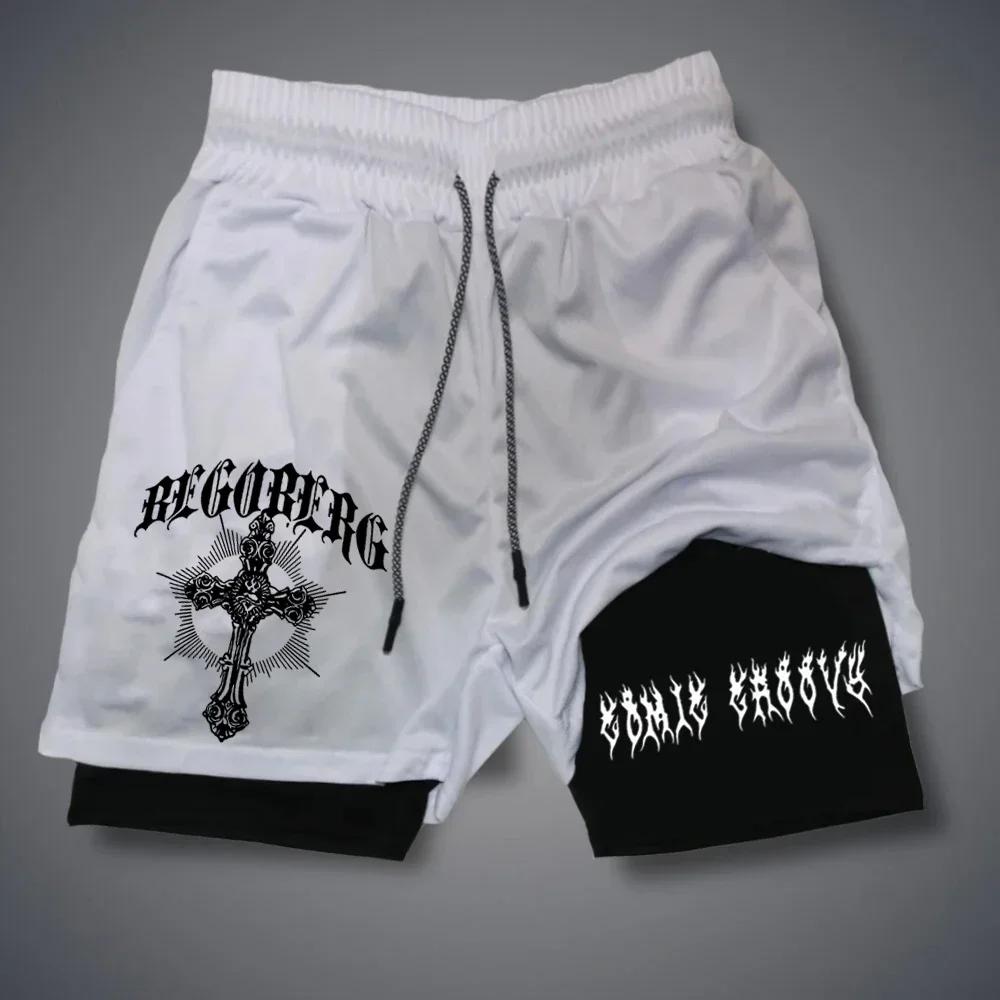Short de sport 2 en 1 pour homme, motif gothique, pantalon court, fitness, course à pied, décontract