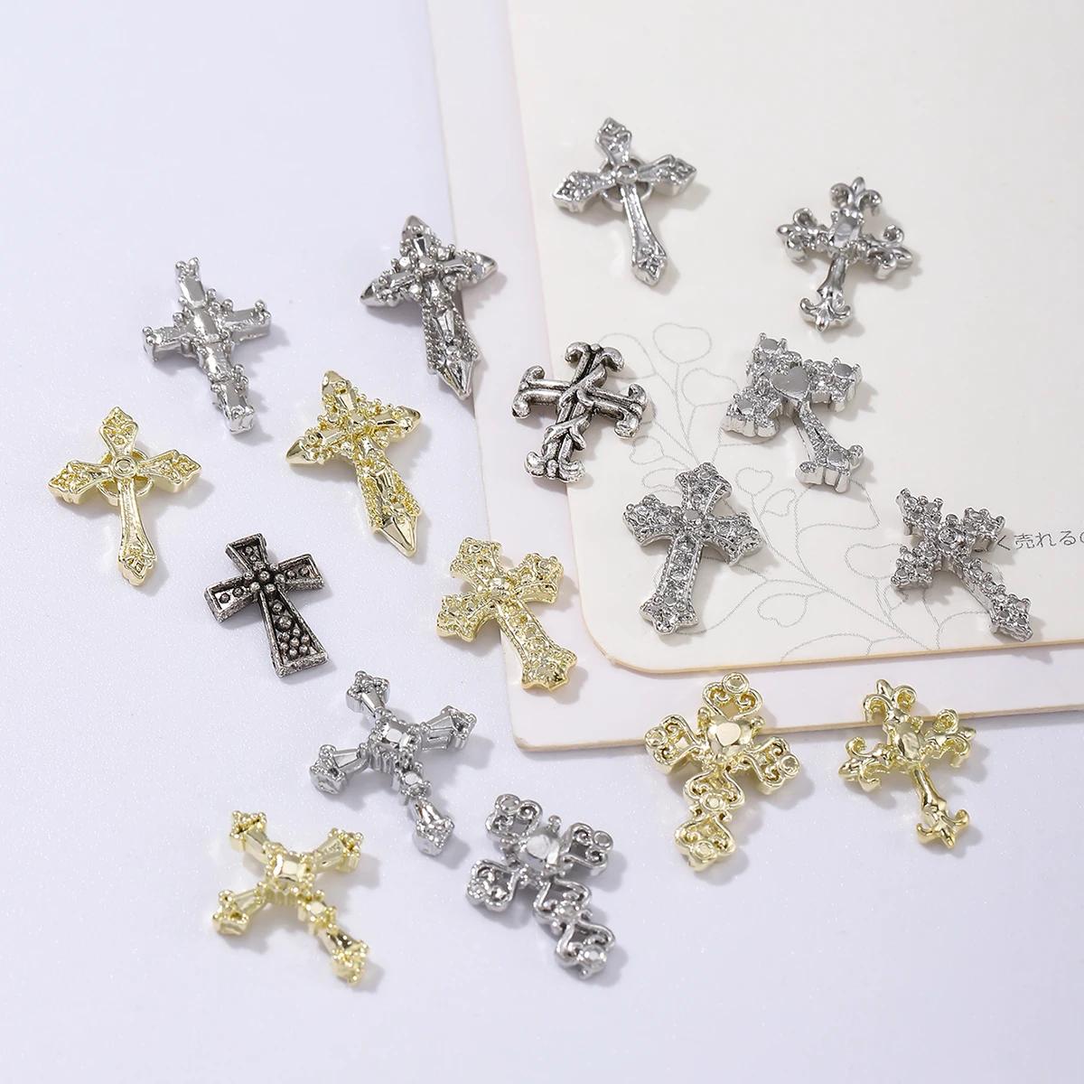 60 pièces or et argent punk vent vintage croix garniture d'ongle, alliage strass, y2k métal style br