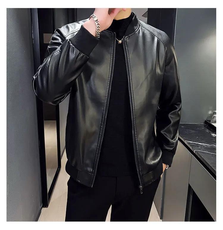 Nouvelle veste en similicuir pour homme, style motard, col montant, fermeture éclair, coupe ajustée,