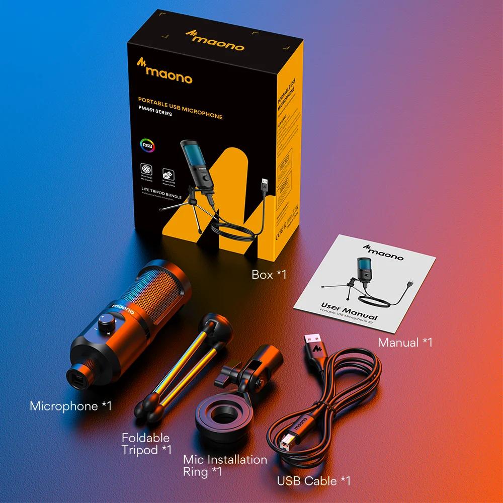 Microphone USB de bureau à condensateur Maono PM461TR RGB pour jeux, podcasts, enregistrement et str