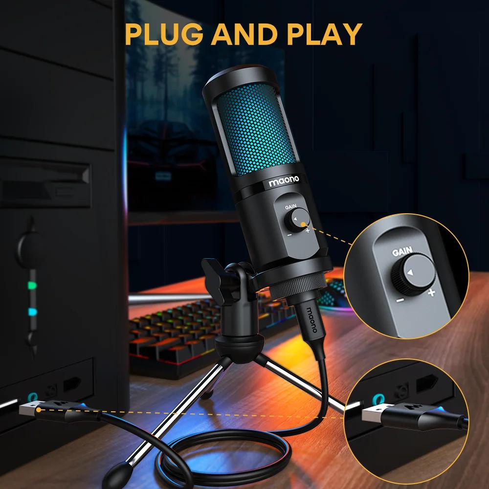 Microphone USB de bureau à condensateur Maono PM461TR RGB pour jeux, podcasts, enregistrement et str