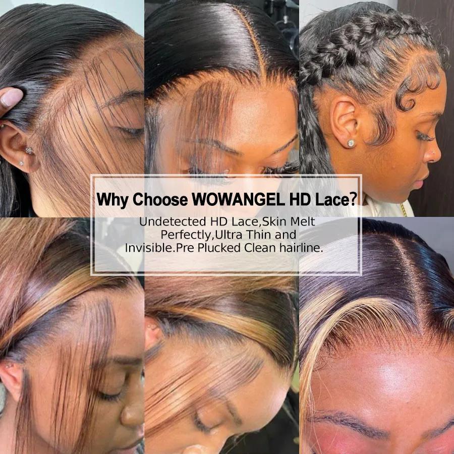 WOWANGEL – Lace Frontal HD, cheveux lisses, 13x6, 13x4, 7x7, 6x6, 5x5, 100% Real HD Closure uniquem