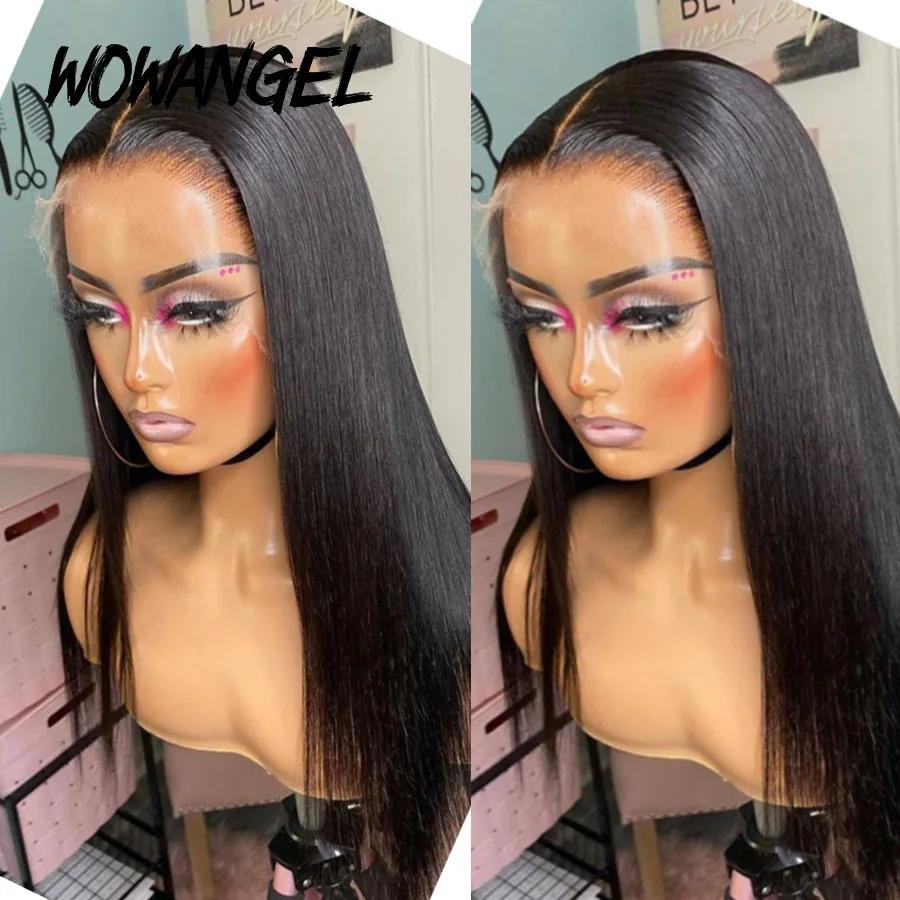 Perruque Full Lace Front Wig naturelle lisse, cheveux humains, 13x6, 250%, 34 pouces, pre-plucked, p
