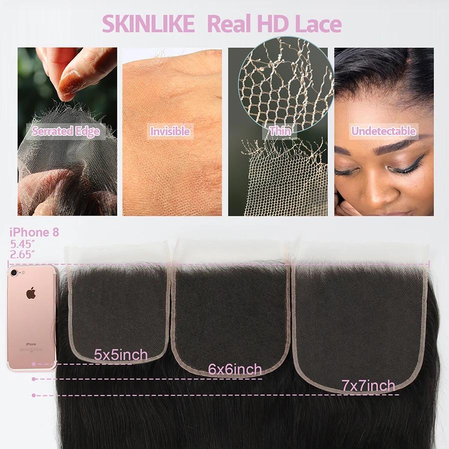 WOWANGEL – Lace Frontal HD, cheveux lisses, 13x6, 13x4, 7x7, 6x6, 5x5, 100% Real HD Closure uniquem
