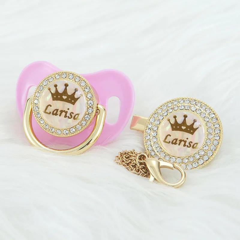 MIYOCAR personnalisé kaki bling couronne nom bling sucette et attache-sucette sans BPA factice bling