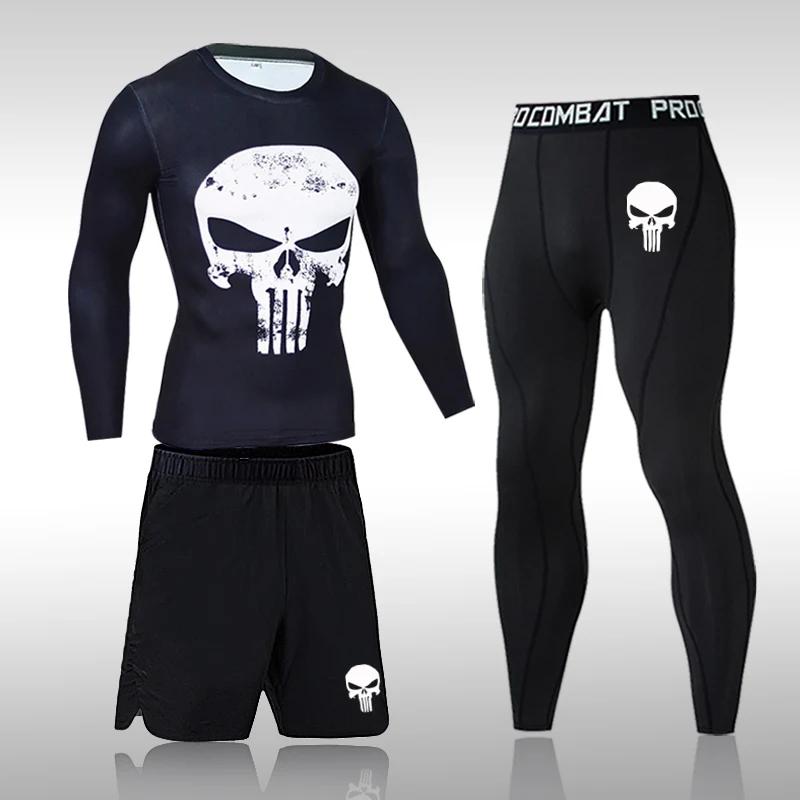 Ensemble compression homme sport running - Collants gymnastique survêtement rashguard training jogging