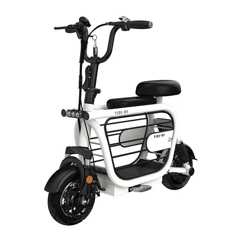 Mini vélo électrique rose pliable avec siège enfant, scooter de mobilité adulte à deux roues, panier pour animal de compagnie, 11 pouces, 400W, 48V