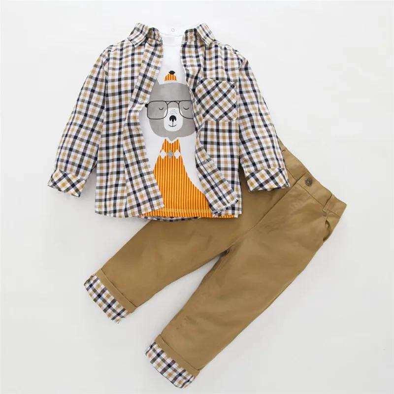Costume à carreaux pour enfants, manteau, t-shirt, pantalon, 3 pièces, vêtements pour tout-petits, printemps, automne, BC1034