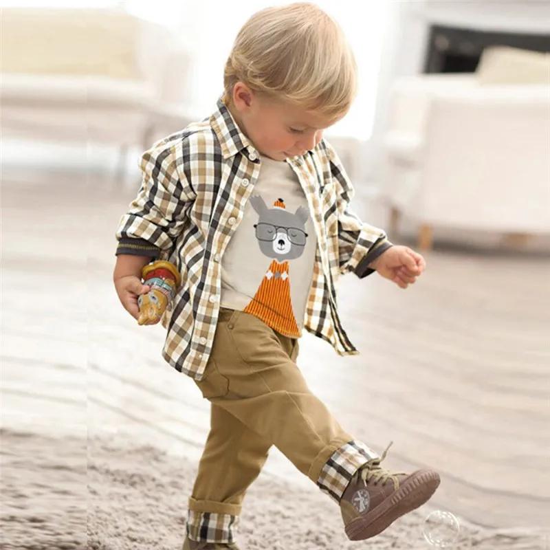 Costume à carreaux pour enfants, manteau, t-shirt, pantalon, 3 pièces, vêtements pour tout-petits, printemps, automne, BC1034
