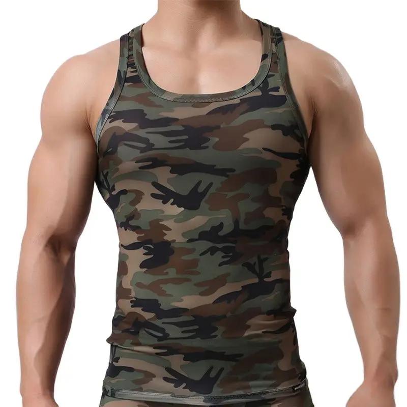 Débardeur à séchage rapide pour hommes, maillot de corps sans manches, Fitness, Camouflage, Singlet, musculation, gilet musculaire, vêtements élastiques