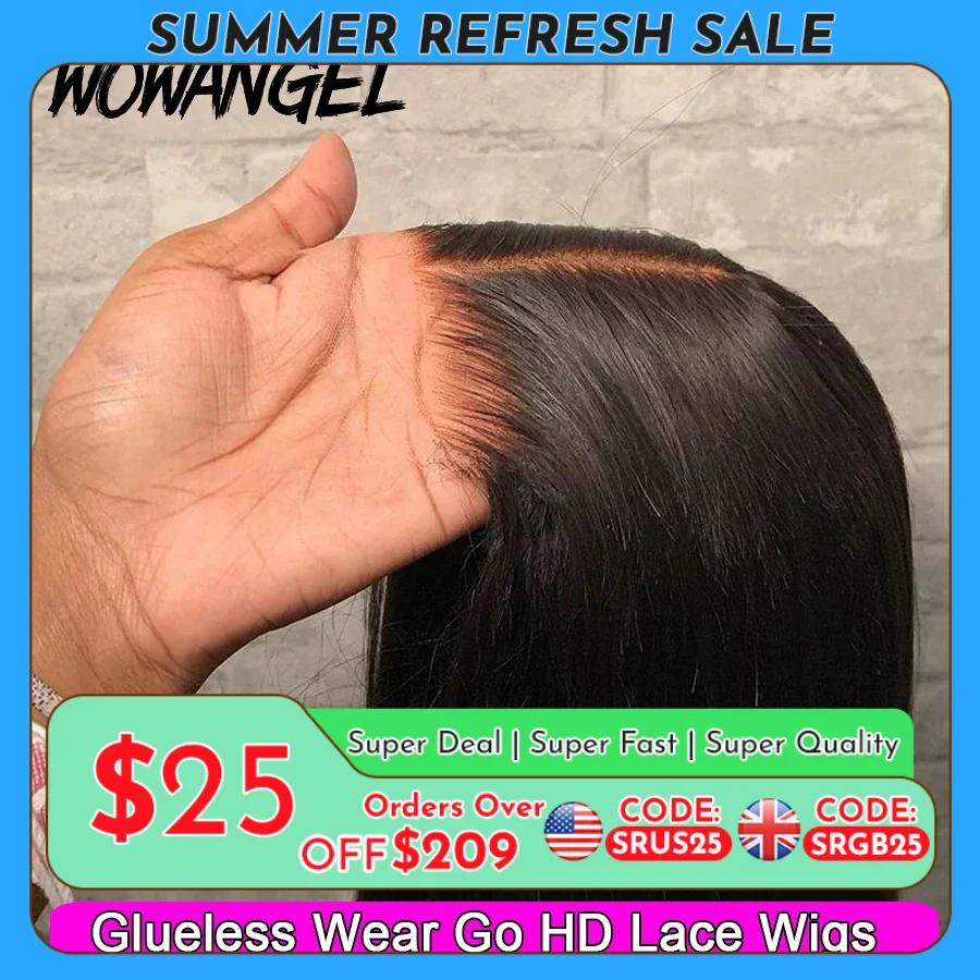 Wow Angel 5x5 Wear Go HD Lace Closure Glueless Wigs 28in Perruque droite malaisienne Perruques humaines pré-plumées Perr