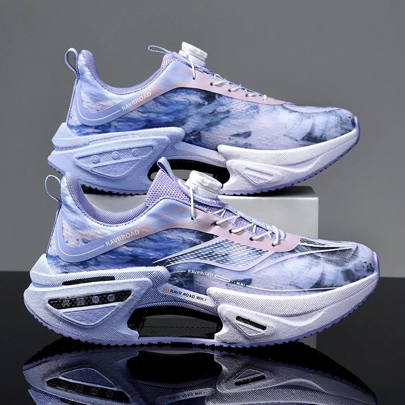 Chaussures de course élastiques pour hommes, chaussures de sport à plaque de carbone avec boucle rotative pour femmes, chaussures professionnelles amortissantes