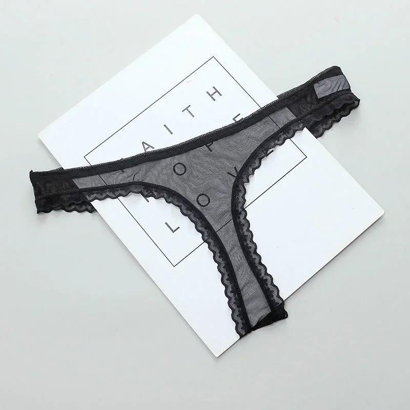 Sexy Transparent string culottes femmes dentelle voir à travers l'entrejambe maille bas Sexy sans couture taille basse t-pantalon sous-vêtements