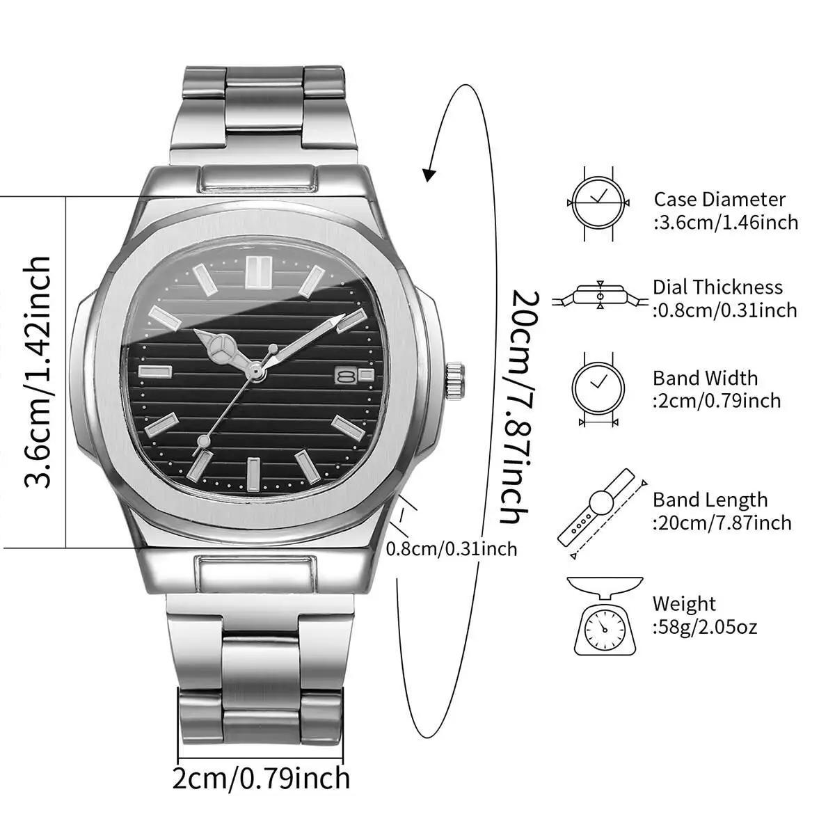 Montres d'affaires de luxe pour hommes, cadran carré, bracelet en acier inoxydable, montre à Quartz avec calendrier pour horloge pour hommes (sans boîte)