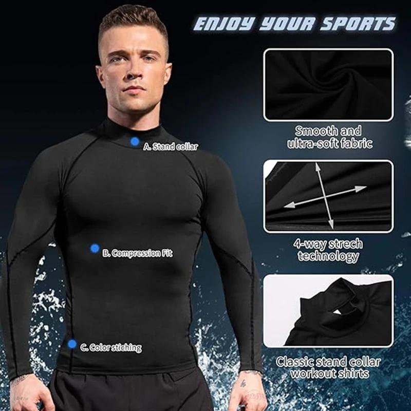 T-shirt homme col roulé compression sport fitness séchage rapide manches longues running
