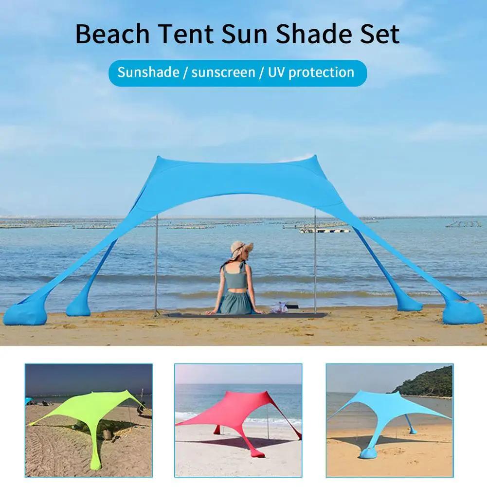 Auvent de plage familial ultraléger 2.1x1.6m - Tente pare-soleil portable UPF50+UV avec sac de sable