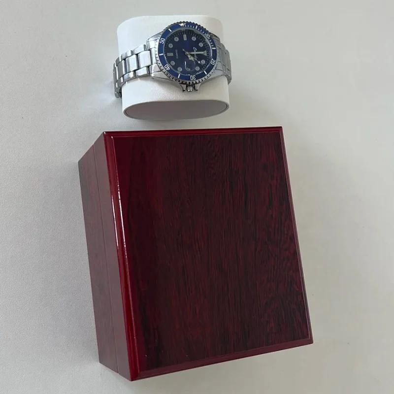 Boîte de rangement haut de gamme pour 1 montre, en bois, peinte en rouge, comme une boîte à bijoux, avec un briquet inclus, parfaite pour ranger les montres.