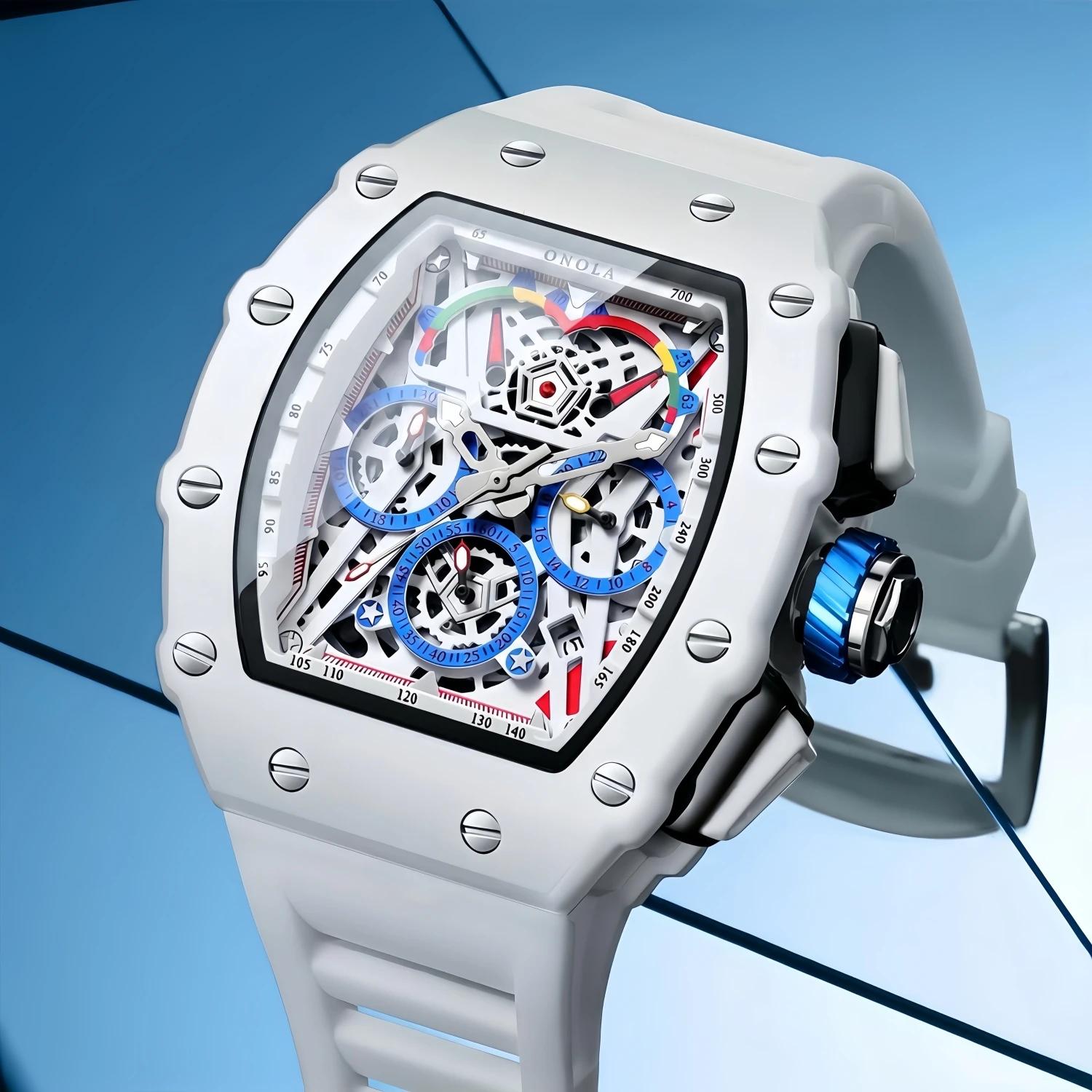 Montre de luxe pour hommes ONOLA mode décontracté multifonctionnel bande de Silicone étanche