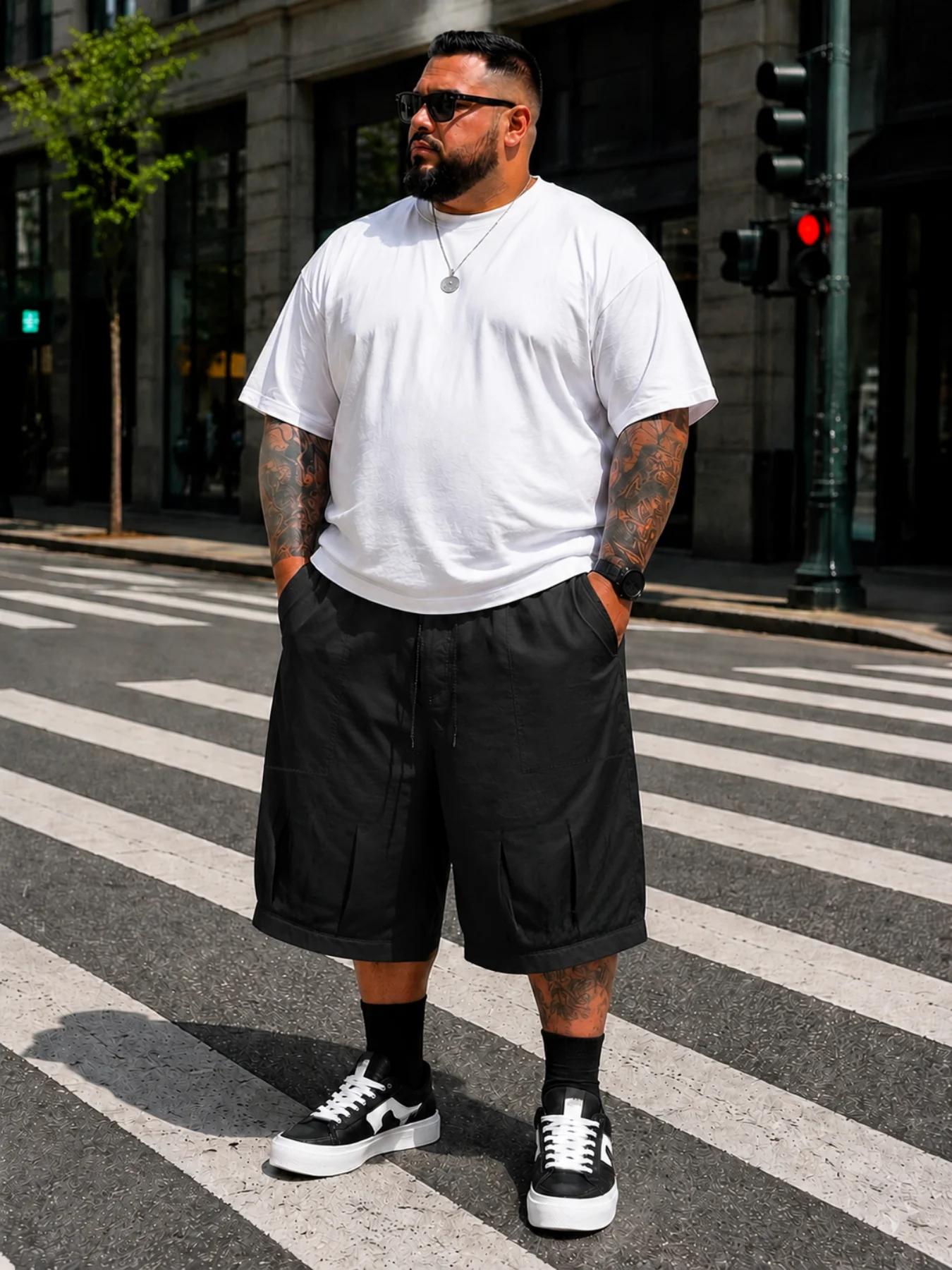 Shorts de travail pour hommes grande taille avec grandes poches inclinées, style confortable et tendance pour un usage quotidien, vêtements polyvalents pour hommes