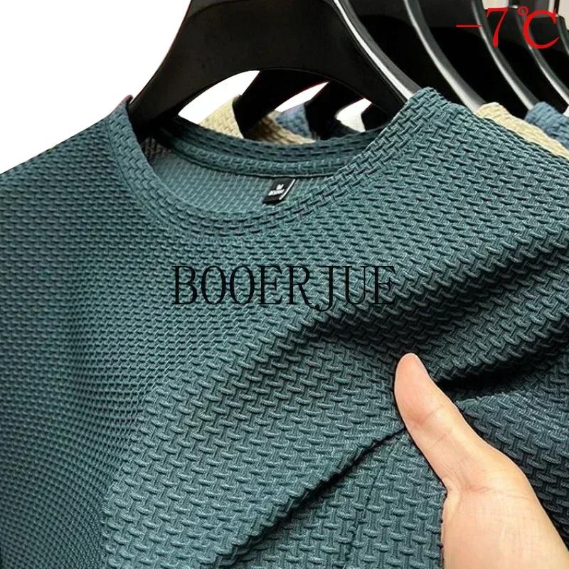 T-shirts Homme de Marque 6XL en Soie Glacée d'Été, Couleur Unie Haut de Gamme, Manches Courtes, Respirants et Tendance