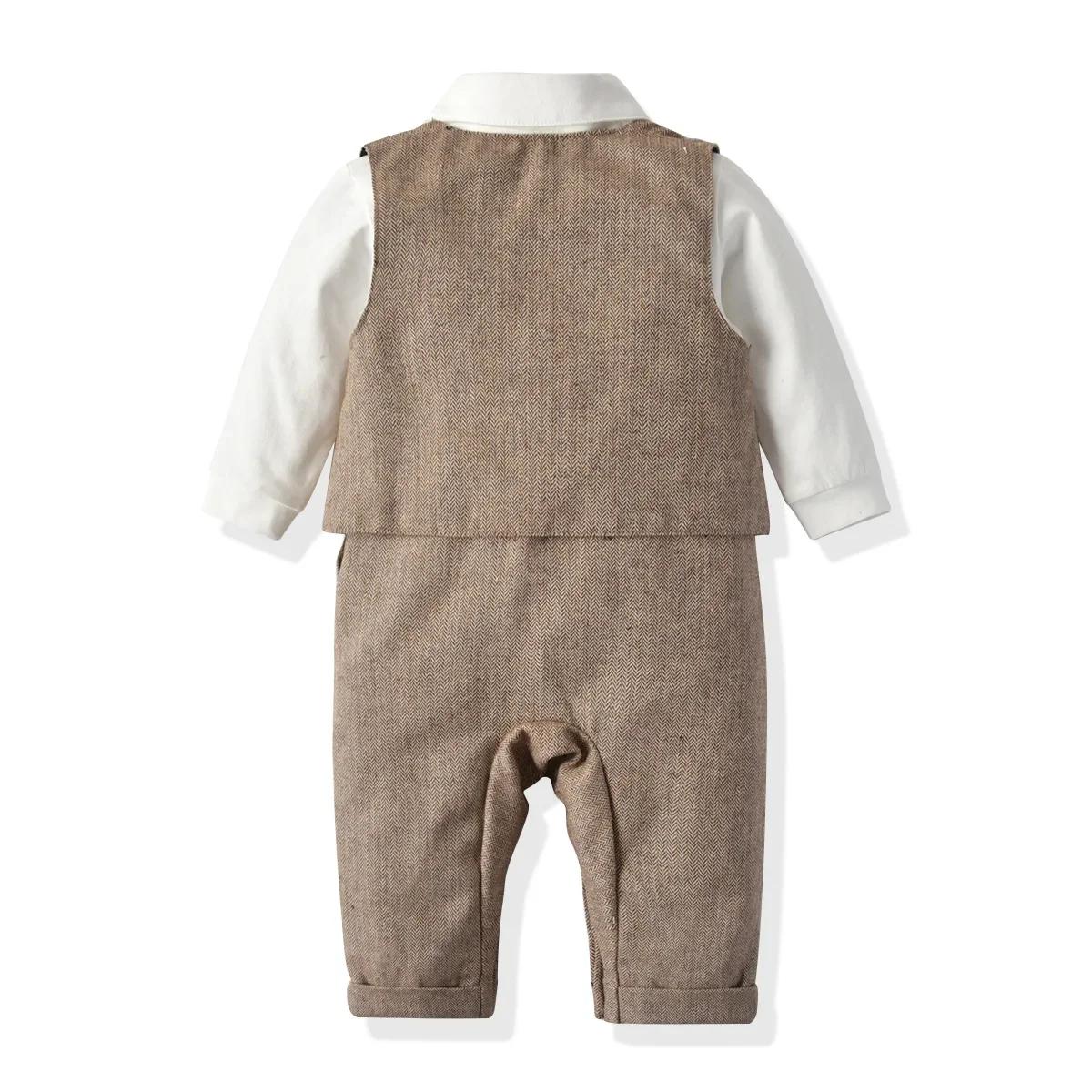 Bébé garçons Gentleman tenues costumes vêtements printemps et automne enfants une pièce barboteuses veste chapeau costume bébé garçon vêtements