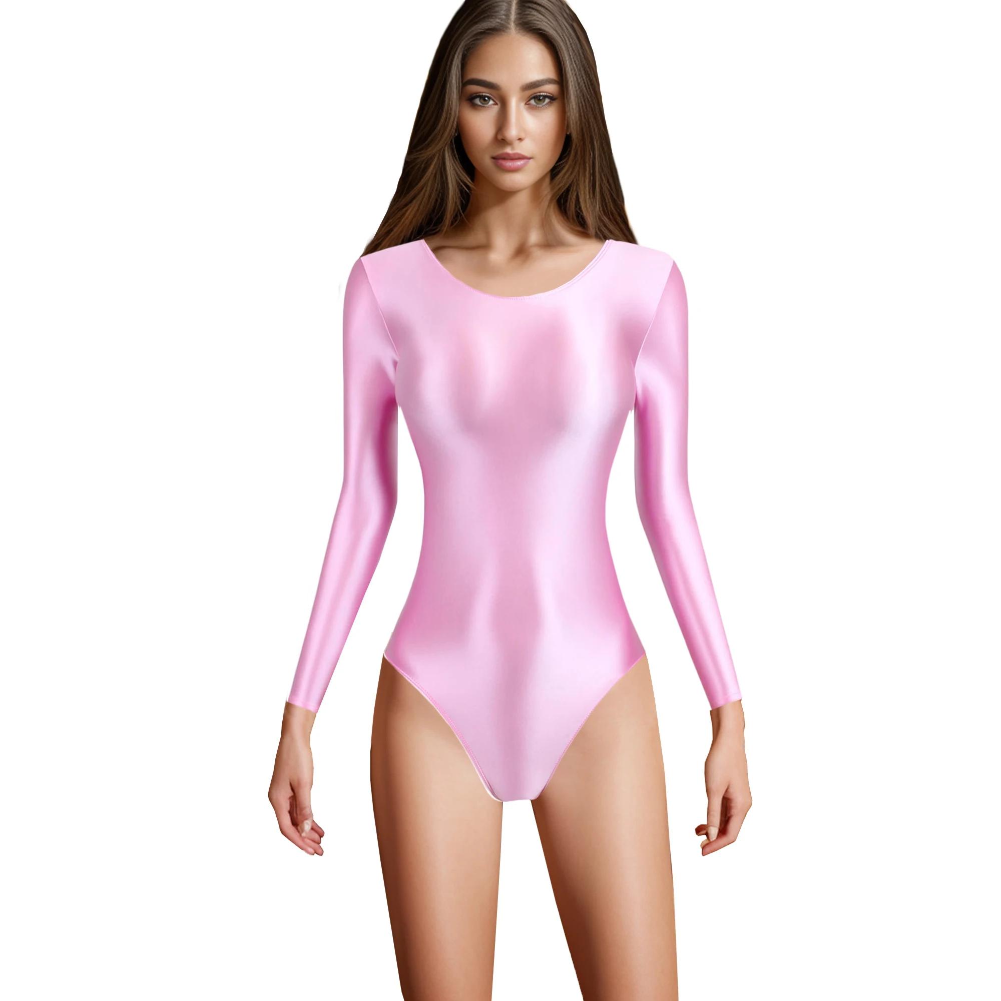 Combinaison sport satin brillant XClocKNYoung - Haut manches longues fente haute pour yoga et gymnastique